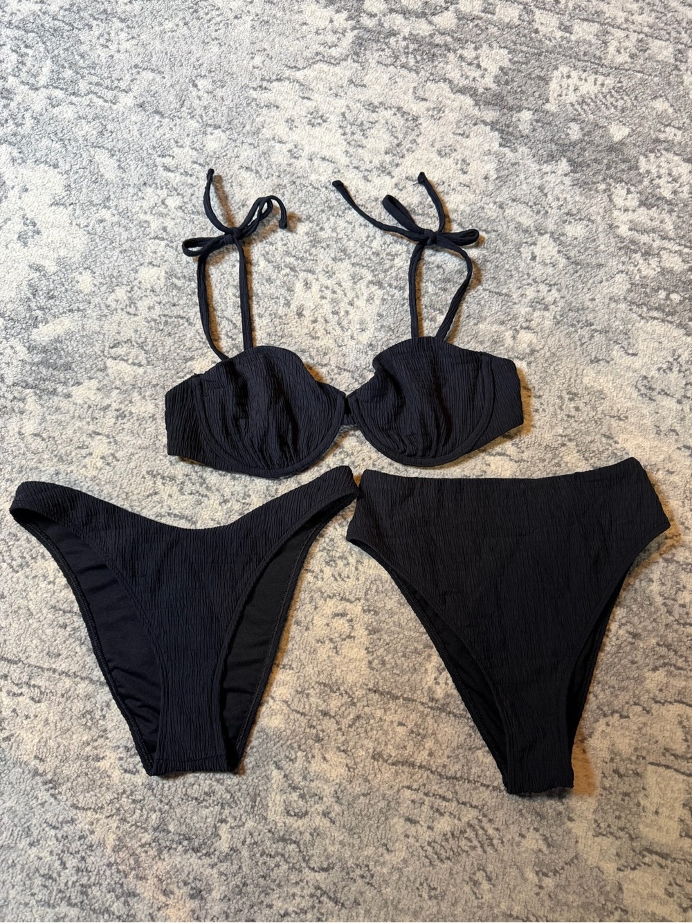 Abercrombie & Fitch Black Tie-Shoulder Bikini Set with 2 Bottoms